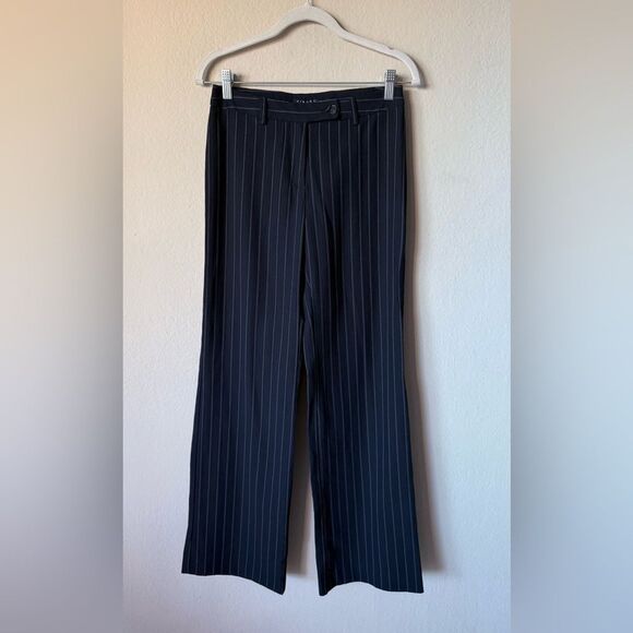 Sisley Pinstripe Blue Trousers Low Rise Pants Size 2 - Picture 5 of 7